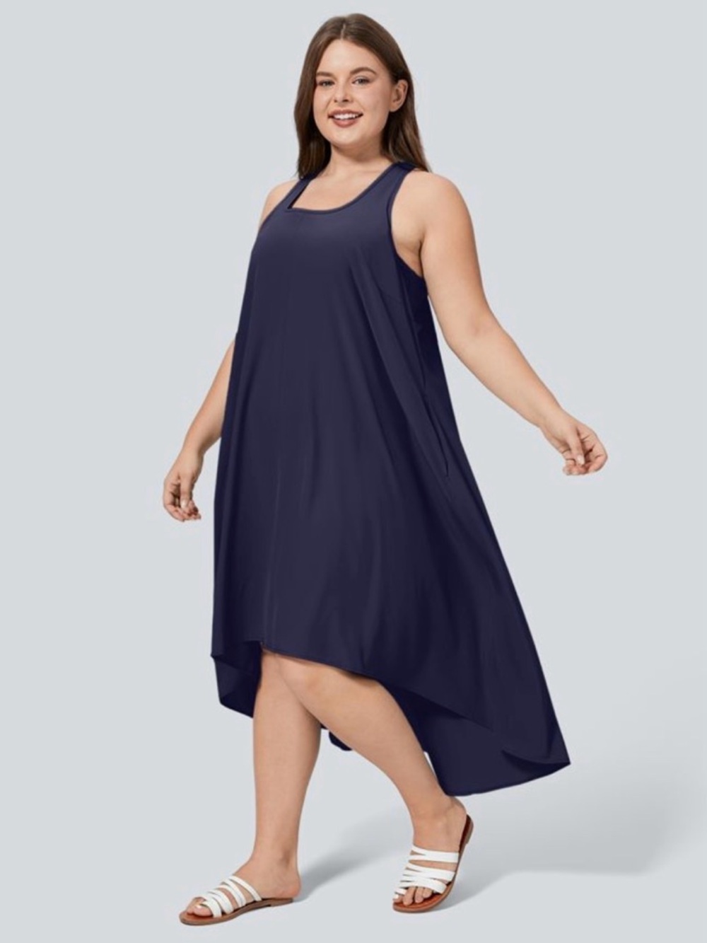 Breezeful™ RacerPocket High Low Flowy Midi Quick Dry Casual Plus Size Dress